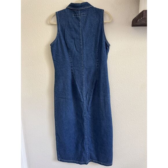 Me & You Vintage 90s Y2K Collar Long Denim Jean Button Up Dress Size Medium - Picture 3 of 6